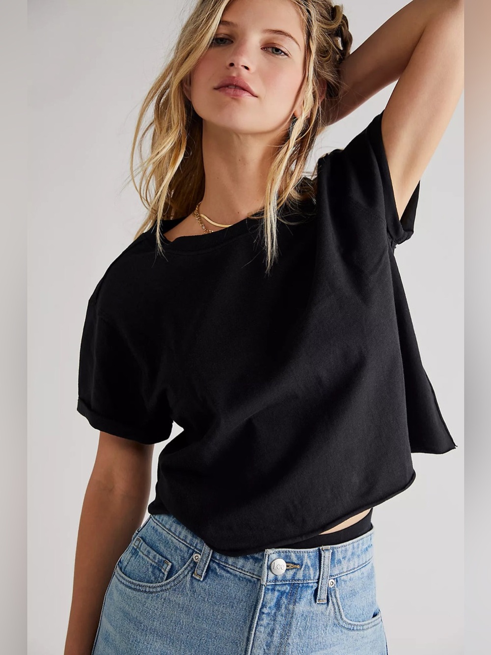 Free People We The Free The Perfect Tee Black Short Sleeve T-Shirt Top Small